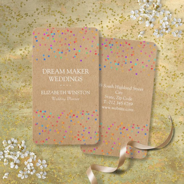 Carte De Visite Confettis de mariage Kraft rustique Bohème élégant (Rustic Kraft Wedding Confetti Boho Stylish Business Card)