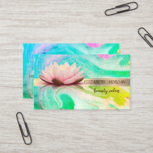 Carte De Visite Confettis élégants à rayure dorée, Lotus, Marbre v