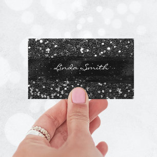 Carte De Visite Confettis noirs pailletés et coups de pinceau