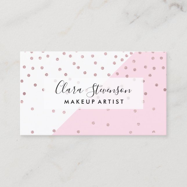 Carte De Visite Confettis roses de parties scintillantes d'or de (Devant)