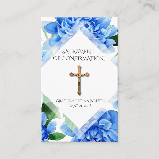 Carte De Visite Confirmation Crucifix Blue Dahlia Holy Card (Devant)