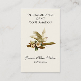 Carte De Visite Confirmation du souvenir Gold Dove Cross Lily