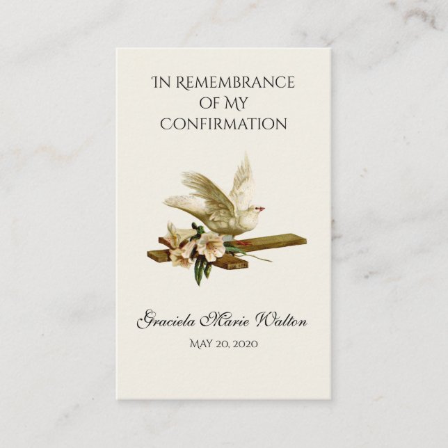Carte De Visite Confirmation du souvenir Gold Dove Cross Lily (Devant)