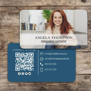 Carte De Visite Connect With Me QR Code Simple Blue Modern Photo