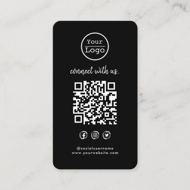Carte De Visite Connect with | Média social QR Code noir (Devant)