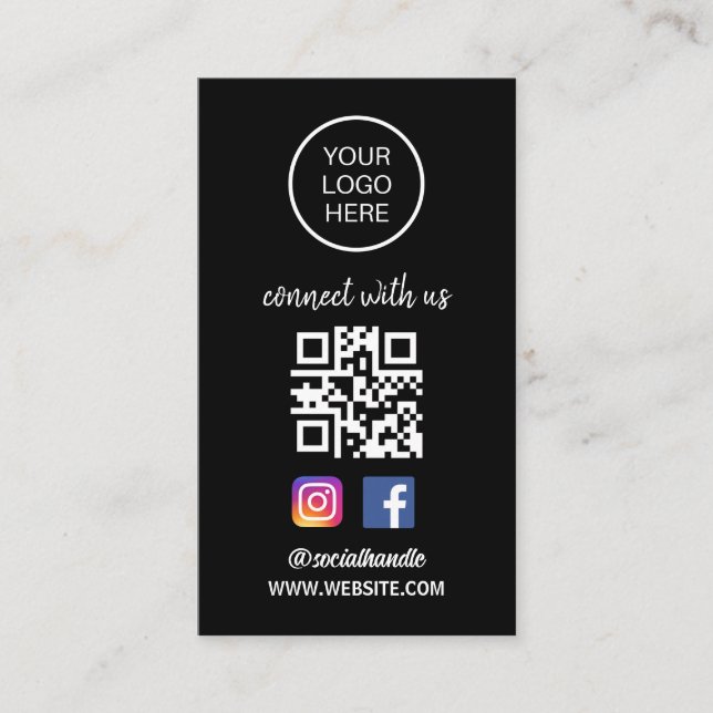 Carte De Visite Connect with | Média social QR Code noir (Devant)