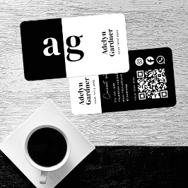 Carte De Visite Connecter Noir Blanc Monogramme QR Code Médias soc