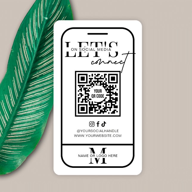 Carte De Visite Connectez-vous aux médias sociaux américains QR Co (Minimalist Let's Connect Business Cards with QR code and space for your logo or monogram)