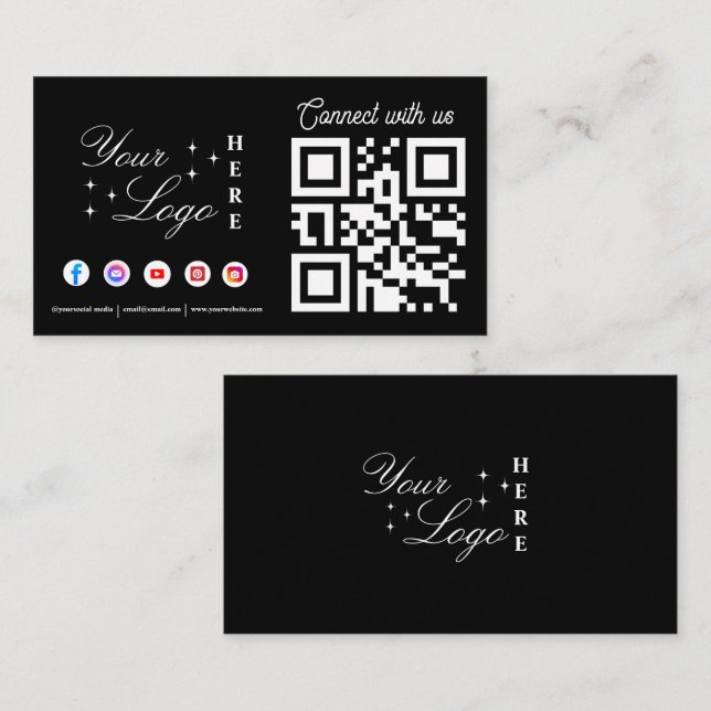 Carte De Visite Connectez-vous avec nous médias sociaux noir QR Co (Devant / Derrière)