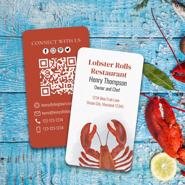 Carte De Visite Connectez-vous avec nous | QR Code Homard Mer côti (Créateur téléchargé)