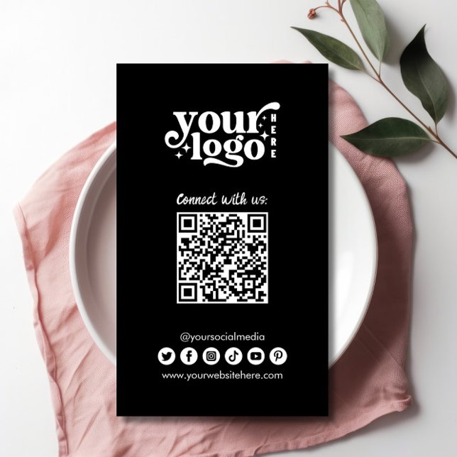 Carte De Visite Connectez-vous avec nous Social Media QR Code noir (Créateur téléchargé)