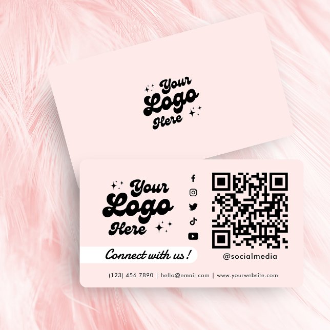 Carte De Visite Connectez-vous avec nous Social Media QR Code Rose (Connect with us Social Media QR Code Pink Business Card)