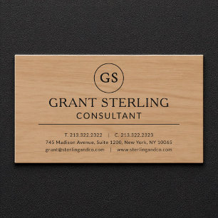 Carte De Visite Conseiller en Bois Moderne Monogramme Luxe