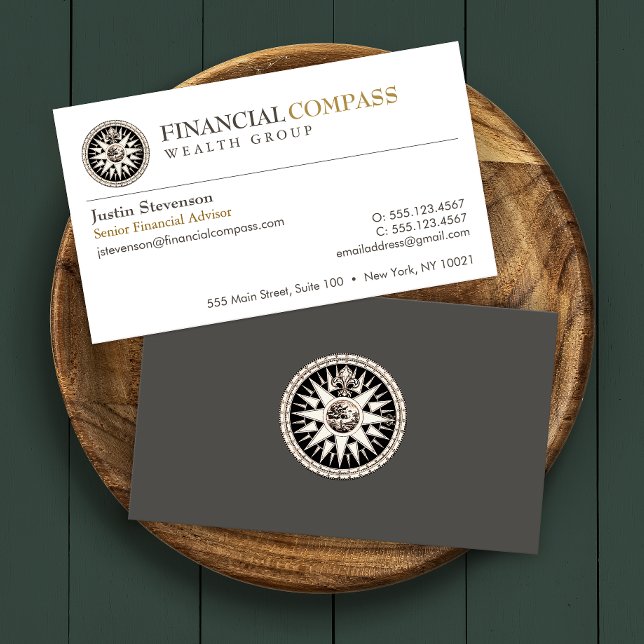 Carte De Visite Conseiller financier Analyste Compass financier (Créateur téléchargé)
