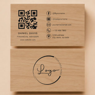 Carte De Visite Conseiller financier Code QR professionnel en bois