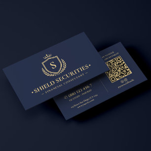 Carte De Visite Conseiller financier élégant Couronne Bouclier Ble