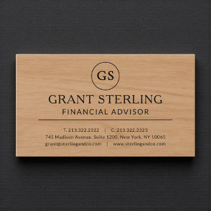 Carte De Visite Conseiller financier en bois moderne Luxe Monogram