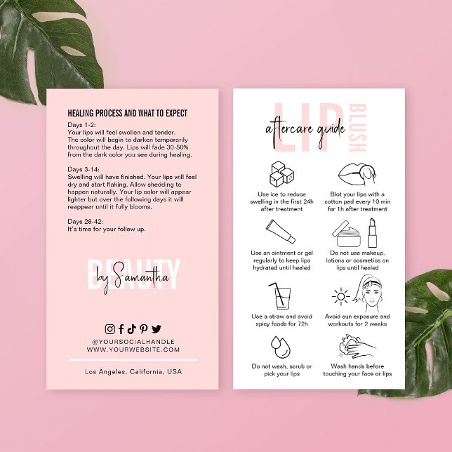 Carte De Visite Conseils d'après-soins Blushing Lip Beauté rose (Créateur téléchargé)