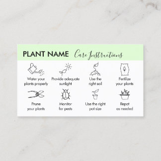 Carte De Visite Conseils d'entretien des plantes Instructions pour