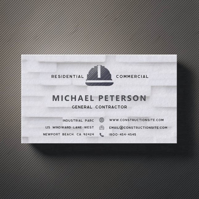 Carte De Visite Constructeur de construction Développeur brique bl (construction company builder remodeling business card white brick simple minimalist modern)