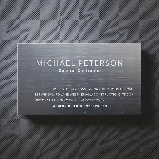 Carte De Visite Constructeur de construction Développeur en acier  (construction company builder remodeling business card brushed dark steel simple minimalist modern)