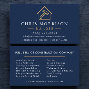 Carte De Visite Constructeur Navy Blue Gold Construction Moderne