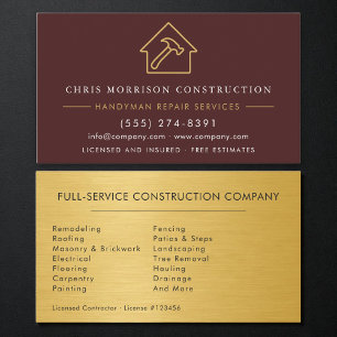 Carte de visite Construction Bricolage Métal Or Bo