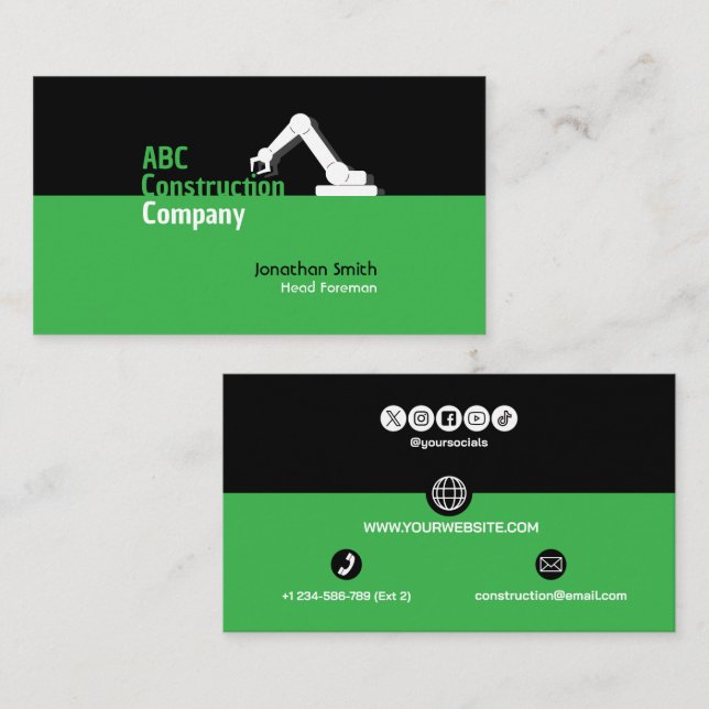Carte De Visite Construction Building Crane Business Card (Devant / Derrière)