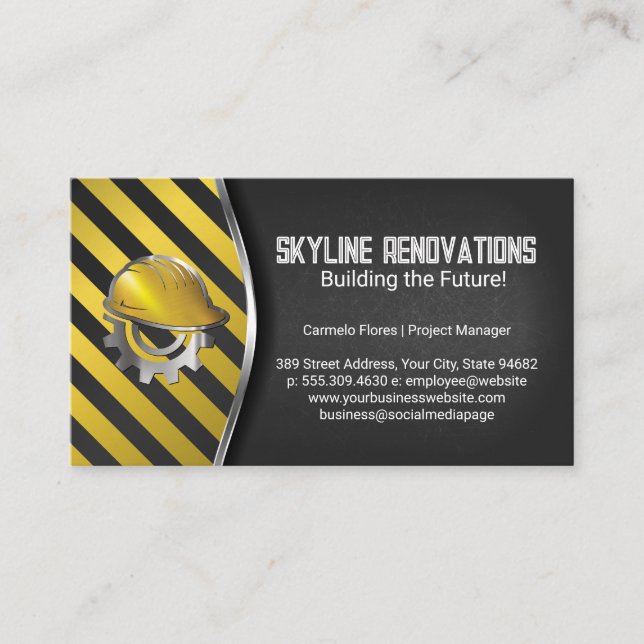 Carte De Visite Construction Caution | Hard Hat Helmet (Devant)
