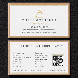 Carte De Visite Construction Construction Bois d'or blanc Code QR