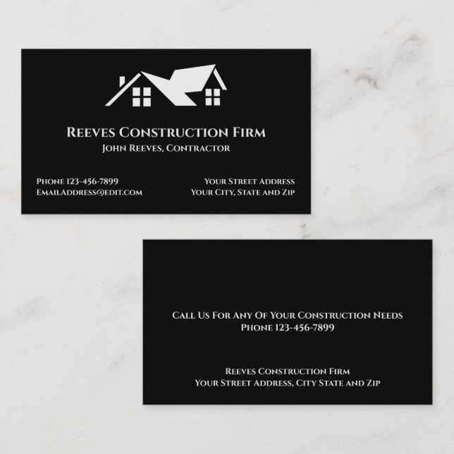 Carte De Visite Construction Contractor Roofer Business Cards (Devant / Derrière)