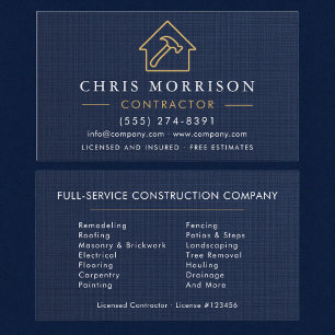 Carte De Visite Construction de bâtiment en lin bleu marine