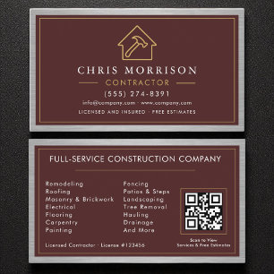 Carte De Visite Construction de bâtiments Code QR métallisé faux B