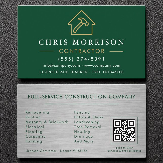 Carte De Visite Construction de bâtiments métalliques Code QR Vert (Créateur téléchargé)
