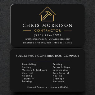 Carte De Visite Construction de bâtiments Or Noir Professionnel