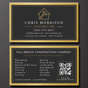 Carte De Visite Construction de construction Black Gold Métal QR C