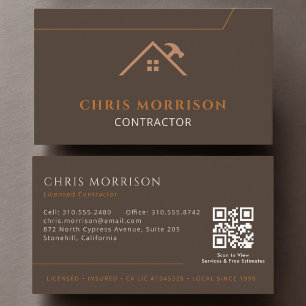 Carte De Visite Construction de l'entrepreneur Brown de code QR