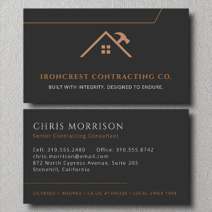 Carte De Visite Construction de l'entrepreneur général Cuivre noir