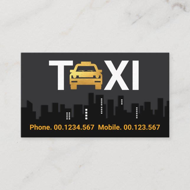 Carte De Visite Construction de voiture de taxi en or Silhouette (Devant)