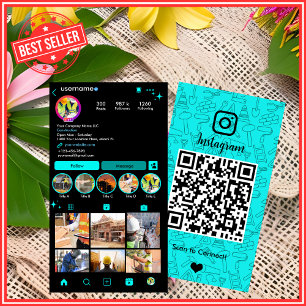 Carte De Visite Construction Instagram Turquois   Code QR