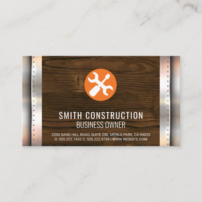 Carte De Visite Construction | Matériel | Rivets en métal bois (Devant)