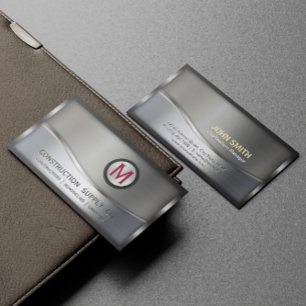 Carte De Visite Construction Métal encadré Monogramme Métal Argent