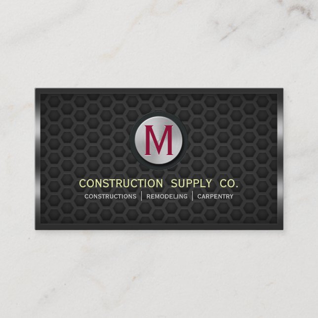 Carte De Visite Construction Métal encadré Monogramme Métal foncé  (Devant)