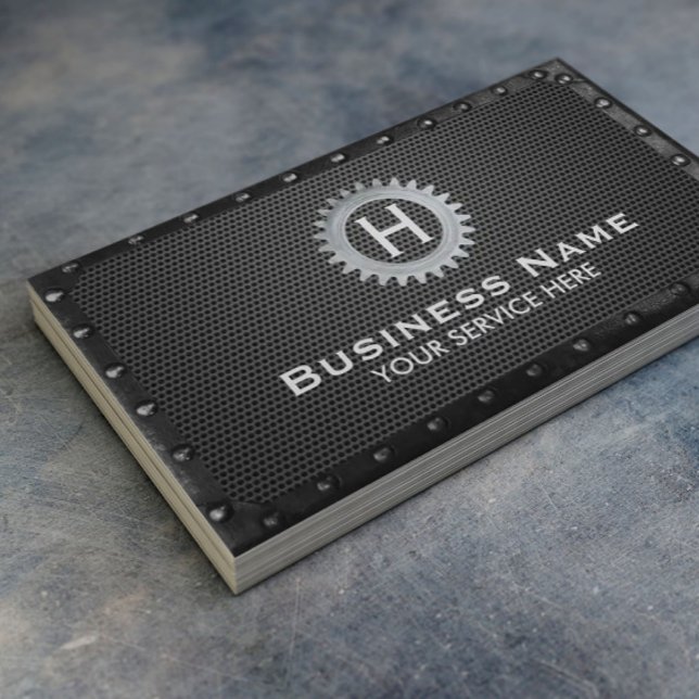 Carte De Visite Construction Monogramme Métal foncé encadré Modern (Créateur téléchargé)