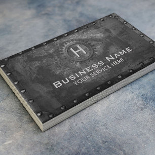 Carte De Visite Construction Monogramme Vintage Rouillé Métal Noir
