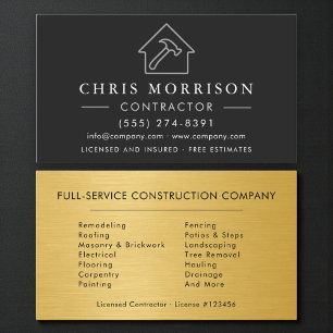 Carte De Visite Construction Or Argent Noir Industriel Or