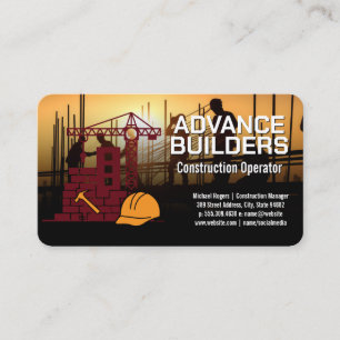 Carte De Visite Construction   Travailleurs sur site   Col bleu