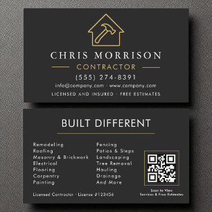 Carte De Visite Construction unique moderne Black Gold QR Code