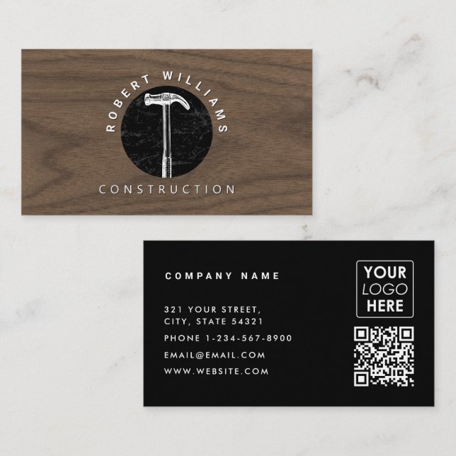 Carte De Visite Construction Wood QR Code Business Logo (Devant / Derrière)