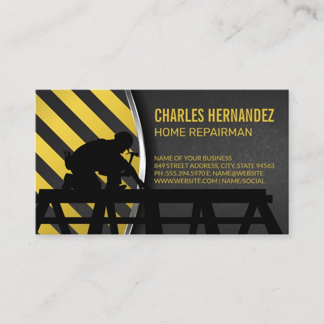 Carte De Visite Construction Worker on Roof | General Contractor (Devant)